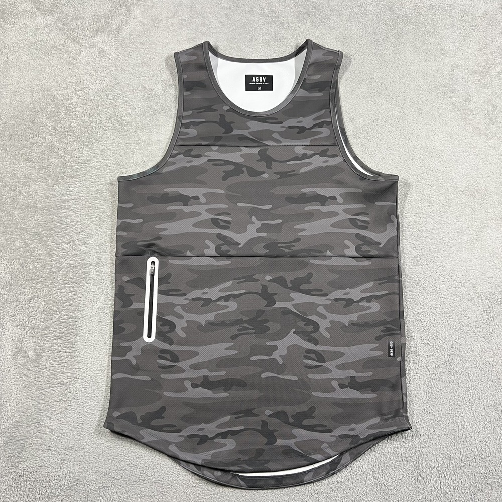 ASRV Tank Top Shirt Mens Large Camo Heavyweight Tech Gray Zip Pocket